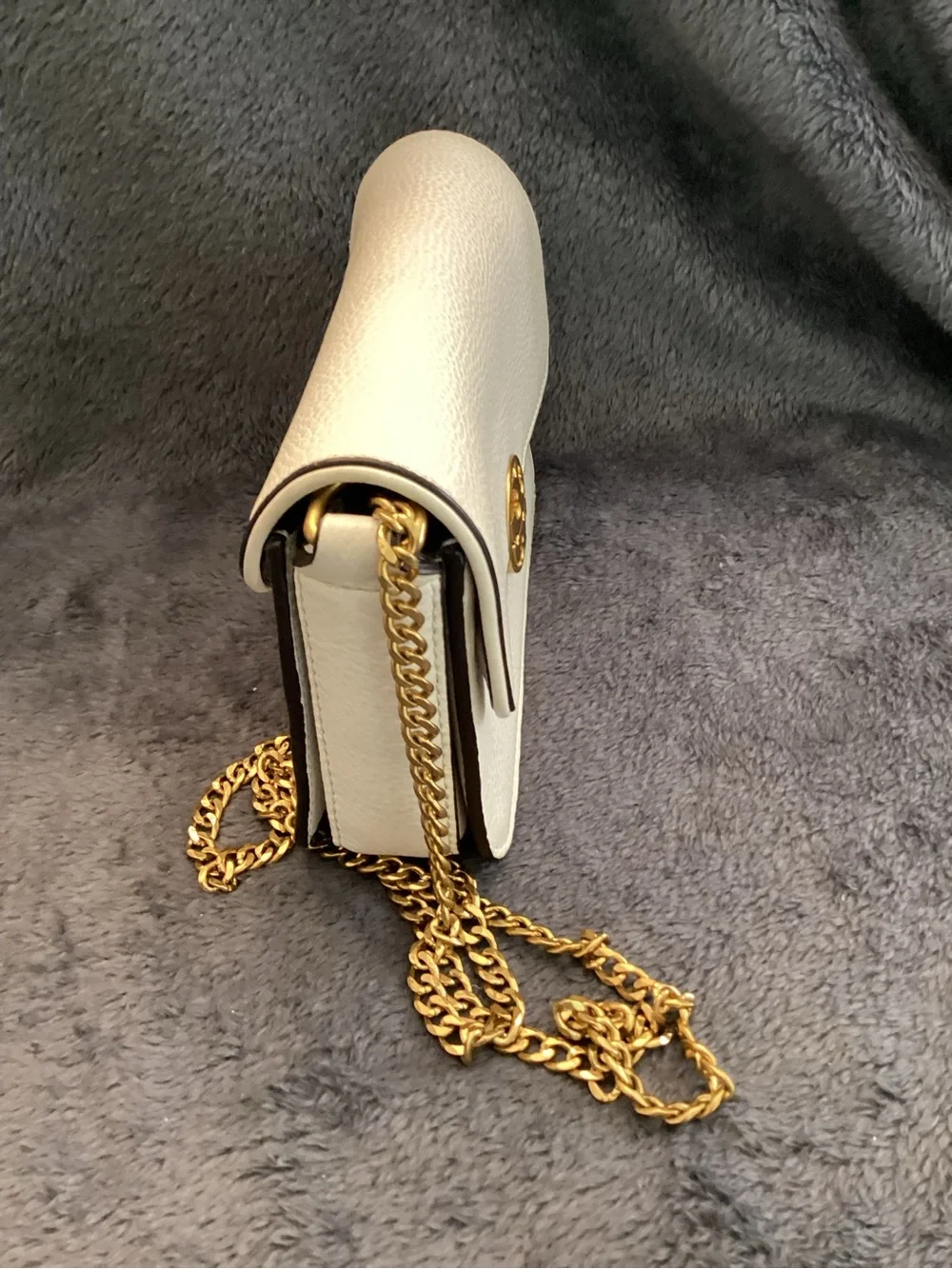 Tory Burch Cream Leather Chain Mini Shoulder Bag with Gold Hardware